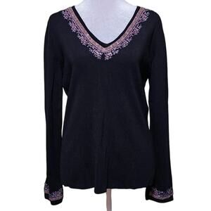 Michelle Nicole Sweater Women's Size XL Beaded Collar/Cuffs Black Timeless NWOT